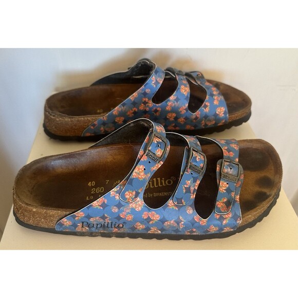Papillio Birkenstock Blue Floral Triple Strap Sandals Women’s 9 EU 40 L9 M7 - Picture 2 of 6